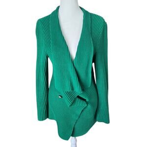 Lauren Ralph Lauren Women’s Green Ribbed Open Front Cardigan Sweater Size M
